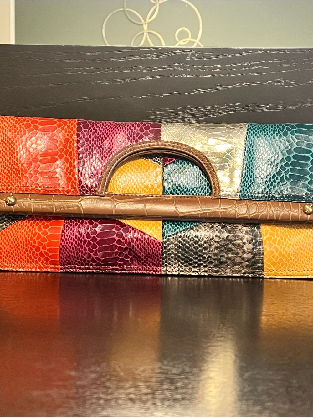 Nine West Multicolor Patchwork Faux Snakeskin Clutch
